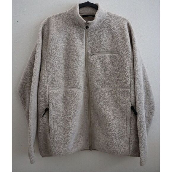 Everlane Women's Sz L Beige ReNew Faux Sherpa Teddy Fleece Full Zip Jacket - Picture 1 of 9